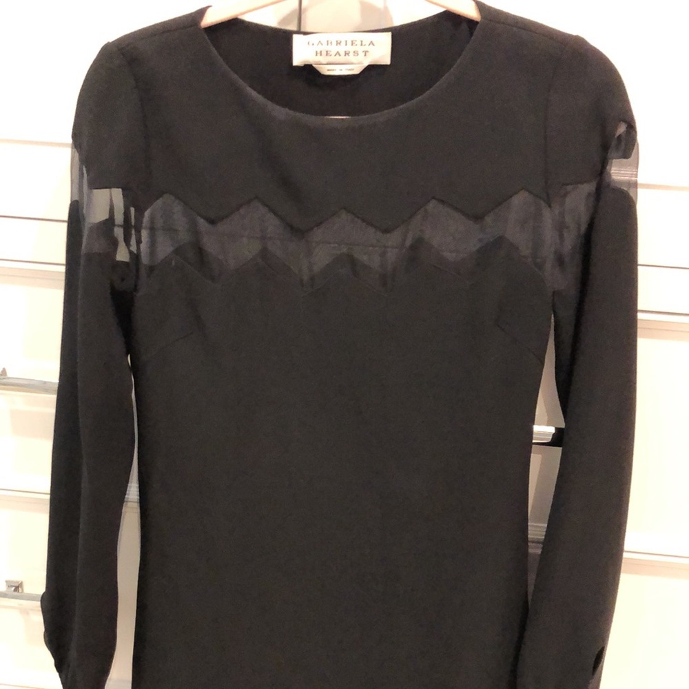 Gabriela Hearst black dress with sheer zigzag pattern, size 2